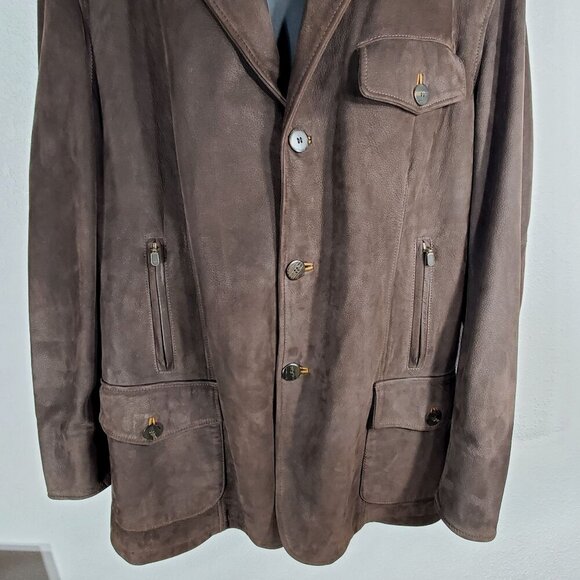 Orvis Mens Size 48 L Brown Genuine Leather Bandera Blazer Hunting Jacket Coat - Picture 11 of 13